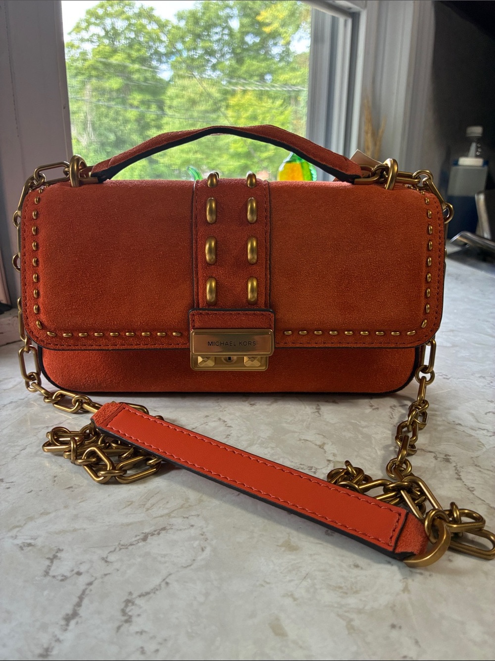Michael Kors Tribeca Small Studded Suede Shoulder Bag - Picture 8 of 10